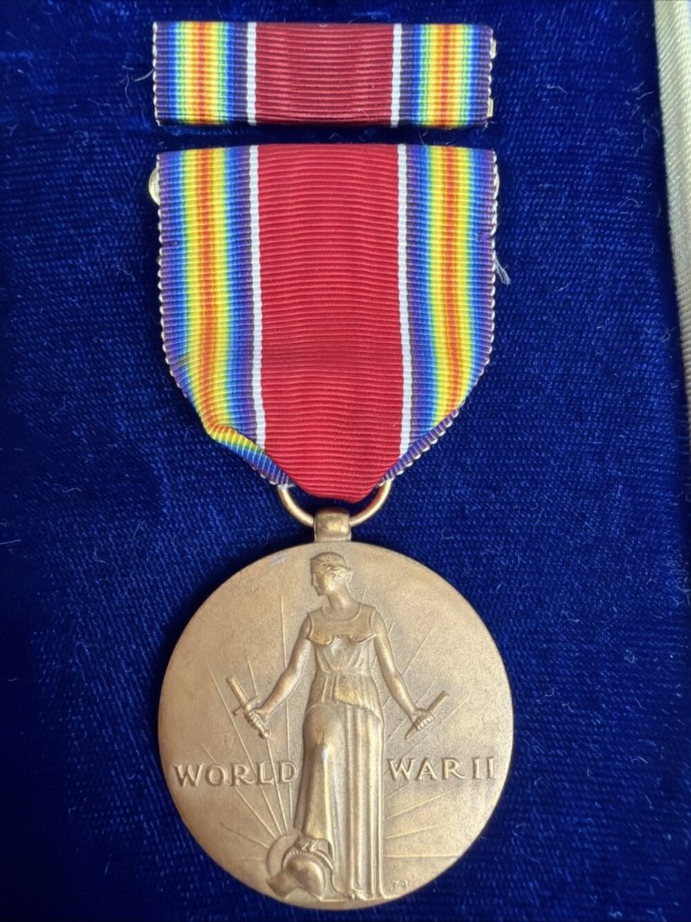 WW2 Victory Medal and Bar Slot Sewn Brooch Pinback